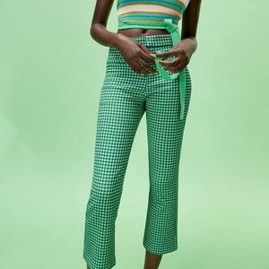 Zara Green Gingham Mini Flare Pants in Green
